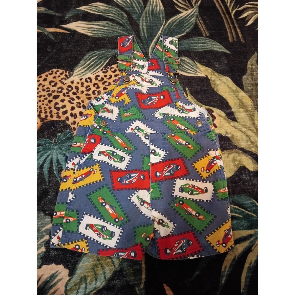 Vintage 90s Y2K Racecar Shortalls By Sprockets Boys Size 2T Colorful